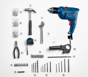 Các phụ kiện đi kèm Bosch GSB 600 SET 100