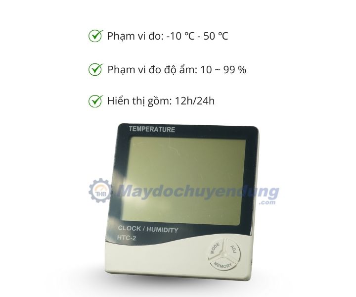 Đồng hồ đo độ ẩm và nhiệt độ trong nhà ngoài trời có dây HTC-2