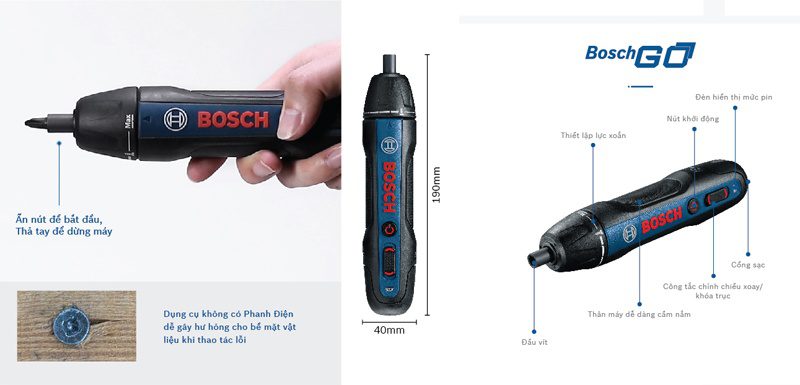 Kích thước máy vặn vít Bosch Go Gen thế hệ 2