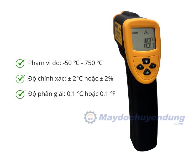 Nhiệt kế hồng ngoại DT8750 đo nhiệt độ tối đa 750 độ với một chùm laser
